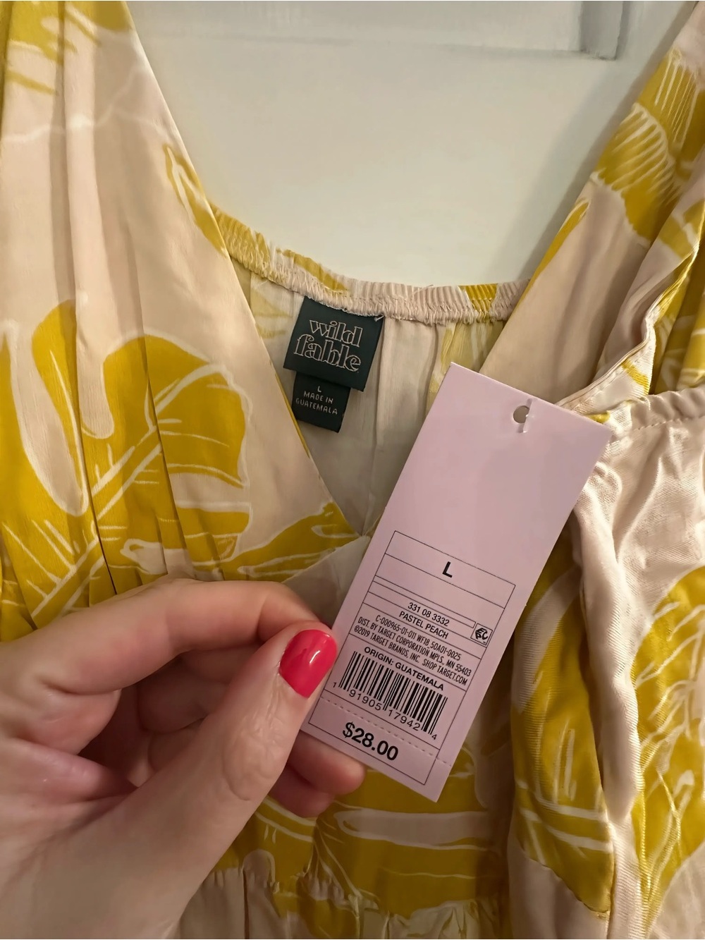 wild fable Yellow Leaf-Print on pale pink midi / Maxi Dress NWT - Picture 3 of 4